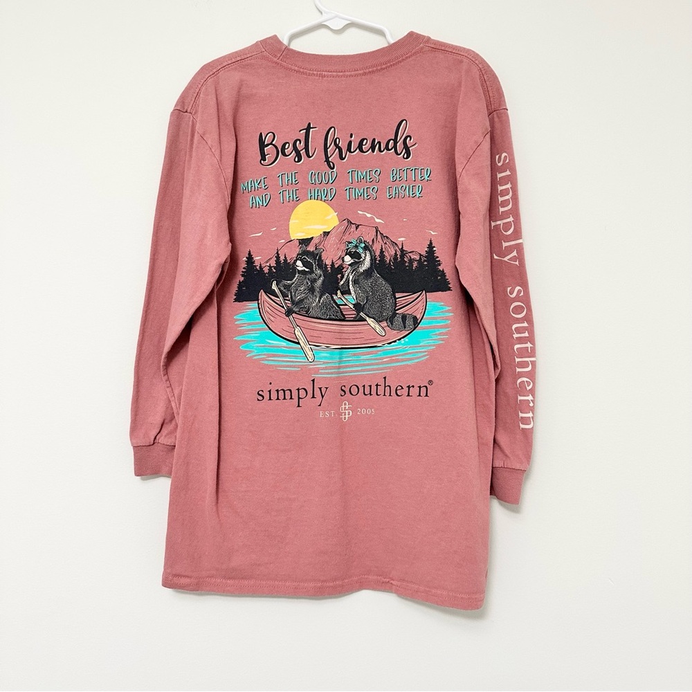 Simply Southern Kids' Pink Mauve Long Sleeve T-Shirt Best Friends Summer Camp YS
